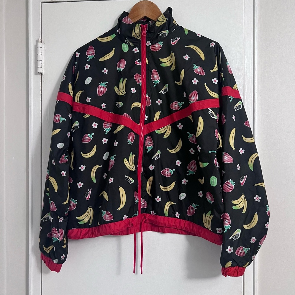NIKE Fun Fruit Banana Strawberry Zip-Up Windbreaker Jacket - Size Medium